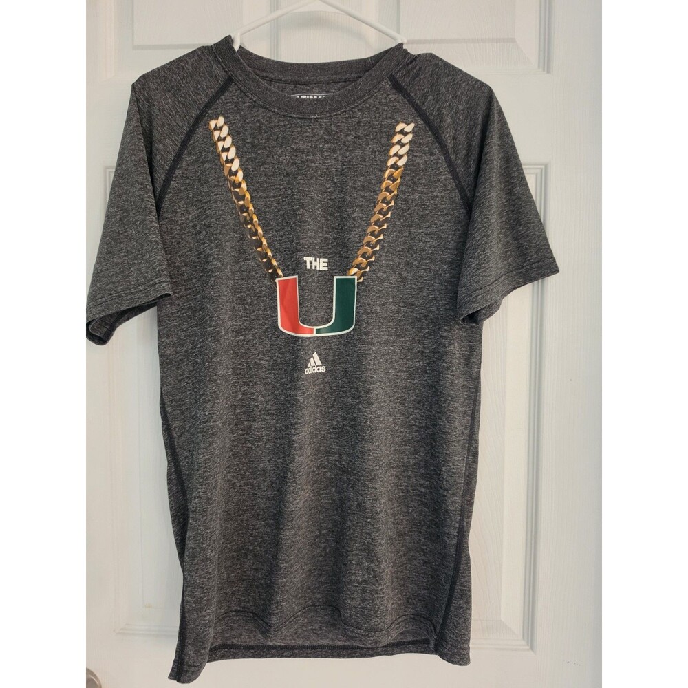 Men's Miami Hurricane UM Adidas Printed Defense Chain Tee Shirt Size Medium